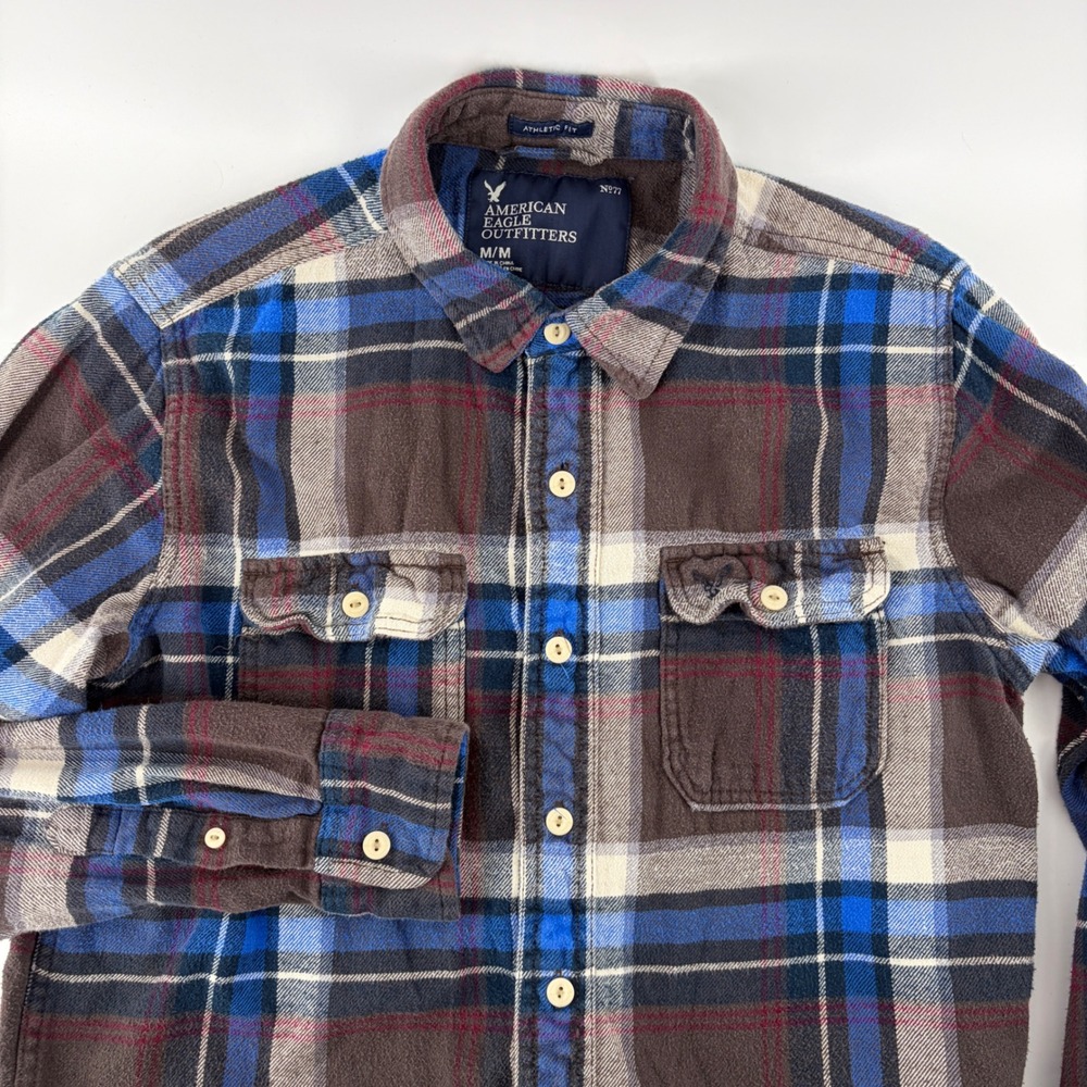 American Eagle Shirt Mens M Athletic Fit Flannel Plaid Layer Lumberjack Preppy